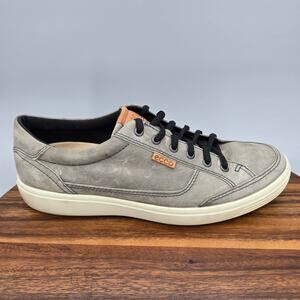 Ecco Soft 7 Shoes Men's 10 44 Gray Leather Lace Up Low Top Casual Sneakers
